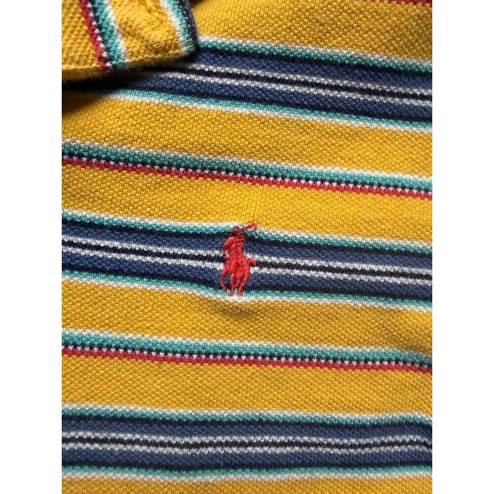 Vintage Polo Ralph Lauren Kids Striped Polo Shirt Yellow Blue Size 7 - Picture 3 of 4